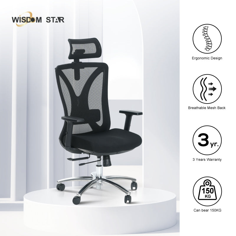 WISDOM STAR Furniture Swivel Chair Lumbar Support Ergonomic Chair Headrest Office Chair 135° Reclining Chair Class 3 Gaslift