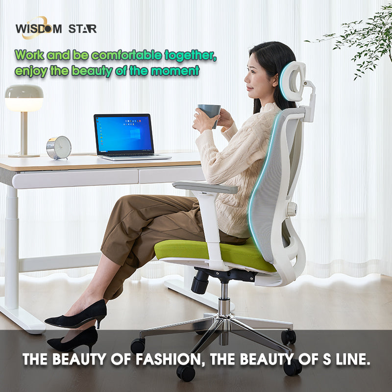 The perfect fusion of futuristic office, ergonomic chairs and interpretation gaming chairs. Large angle adjustment + first color large seat cushion + first beautiful curve shape. wisdom star C38