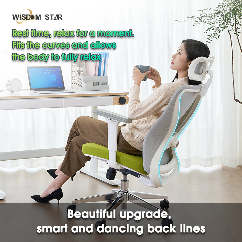 The perfect fusion of futuristic office, ergonomic chairs and interpretation gaming chairs. Large angle adjustment + first color large seat cushion + first beautiful curve shape. wisdom star C38