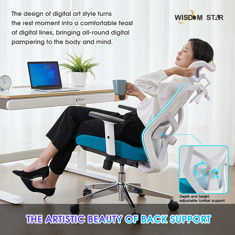 Perfect combination of office chair and ergonomic chair. Large angle adjustment + multiple armrests optional + special materials for the first time. wisdom star C39: digital art innovation
