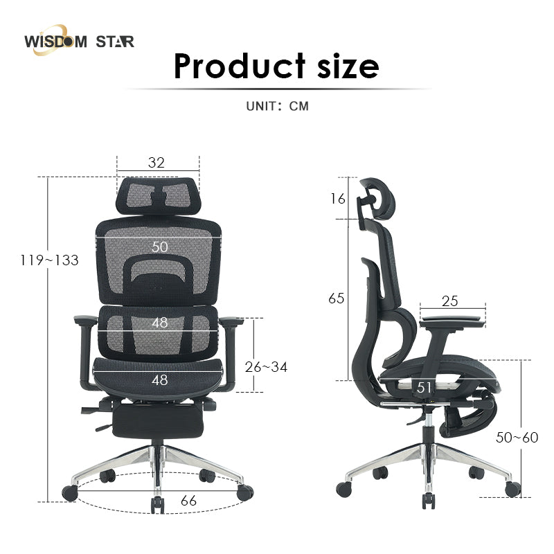 WISDOM STAR Furniture Ergonomic Chair With Foot Rest Chair Full Mesh Office Chair Gaming Chair 2D headrest 3D Armrest With 3 Years Warranty