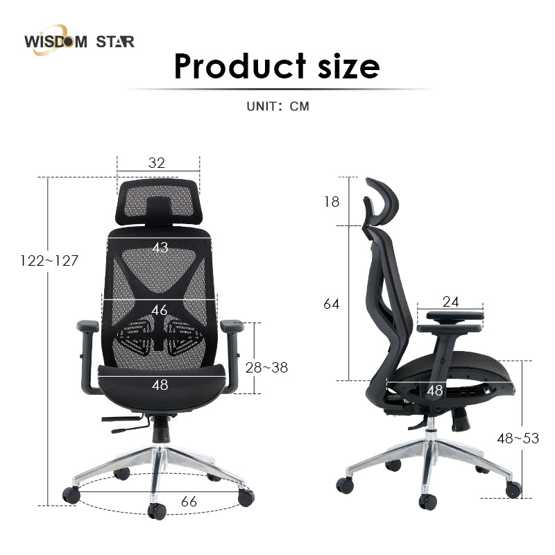 【Ready Stock】WISDOM STAR Furniture Ergonomic Chair Full Mesh Office Chair Gaming Chair with Armrests, Lumbar Support & Headrest Chair 3 Years Warranty