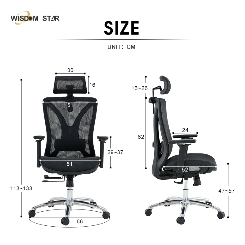Modern technological style chair, perfect integration of office, gaming and ergonomics. High technology, high comfort, and instantly experience the new era of future seats! The first curved seat plate + large angle adjustment + 4D armrest. wisdom star E52