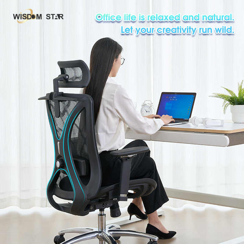 Modern technological style chair, perfect integration of office, gaming and ergonomics. High technology, high comfort, and instantly experience the new era of future seats! The first curved seat plate + large angle adjustment + 4D armrest. wisdom star E52