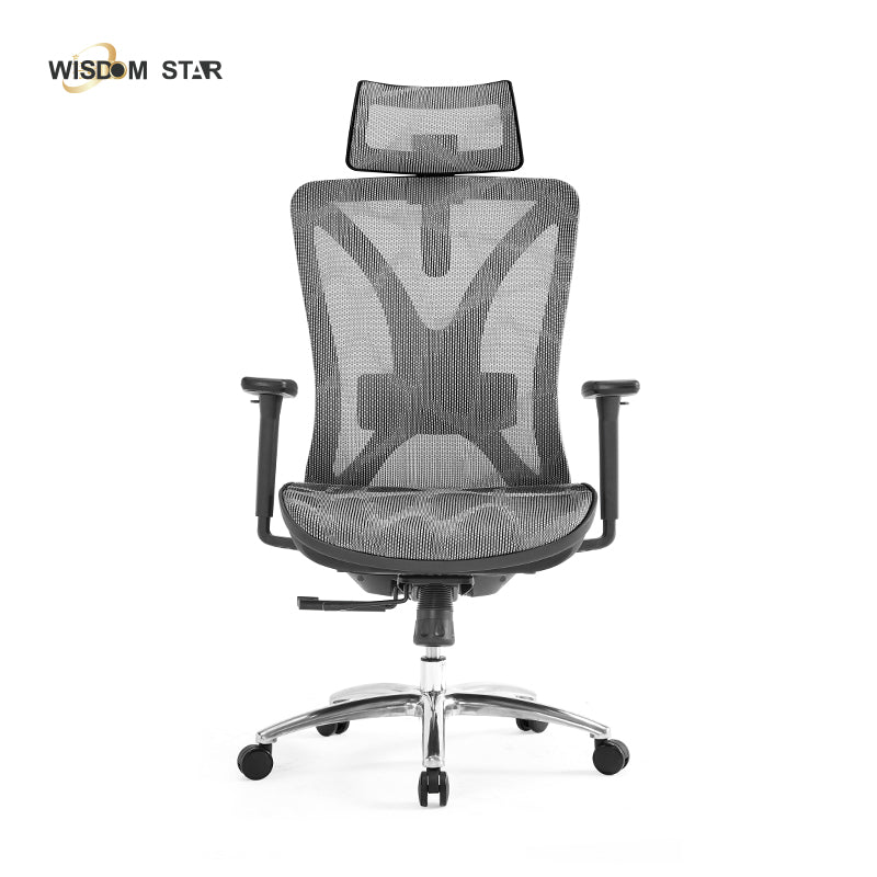 【Ready Stock】WISDOM STAR Furniture Full Mesh Office Chair Ergonomic Chair with 3D Armrests, 2D Lumbar Support & 2D Headrest Chair Gaming Chair 3 Years Warranty