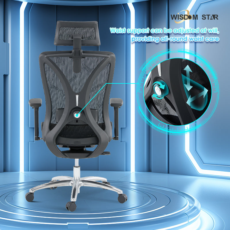 Modern technological style chair, perfect integration of office, gaming and ergonomics. High technology, high comfort, and instantly experience the new era of future seats! The first curved seat plate + large angle adjustment + 4D armrest. wisdom star E52