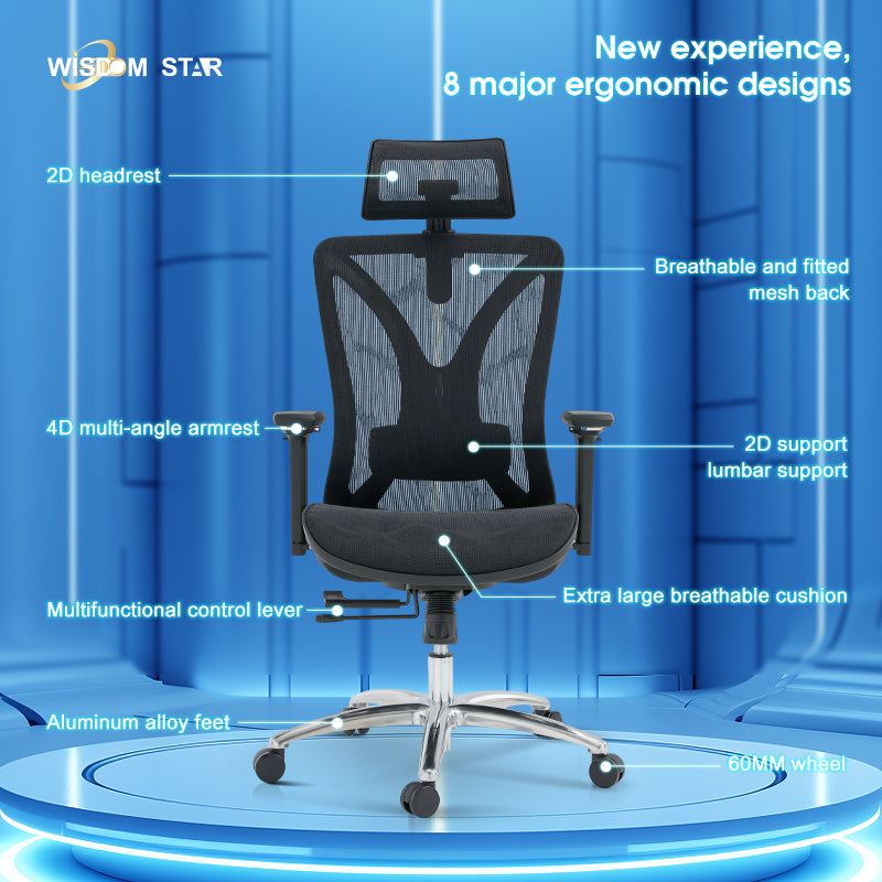 Modern technological style chair, perfect integration of office, gaming and ergonomics. High technology, high comfort, and instantly experience the new era of future seats! The first curved seat plate + large angle adjustment + 4D armrest. wisdom star E52