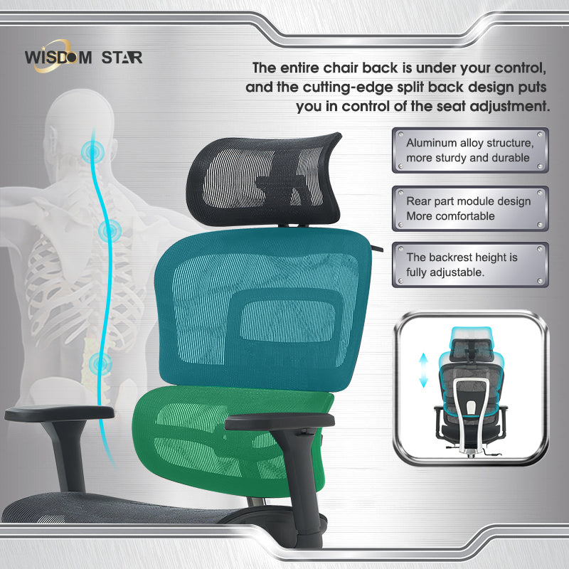Modern industrial style seat and ergonomic chair integrated. Full support for your lumbar spine. 4D armrests + zoned lumbar support + first full back adjustment. wisdom star M82