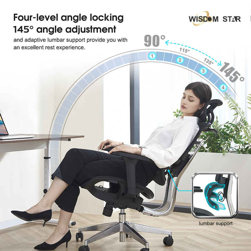 Modern industrial style seat and ergonomic chair integrated. Full support for your lumbar spine. 4D armrests + zoned lumbar support + first full back adjustment. wisdom star M82