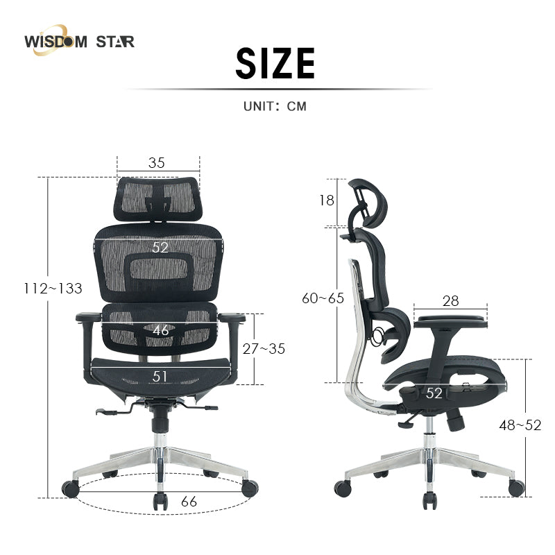 Modern industrial style seat and ergonomic chair integrated. Full support for your lumbar spine. 4D armrests + zoned lumbar support + first full back adjustment. wisdom star M82