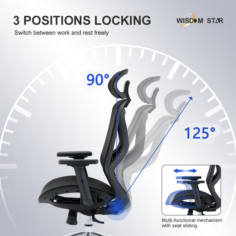 【Ready Stock】WISDOM STAR Furniture Ergonomic Chair Full Mesh Office Chair Gaming Chair with Armrests, Lumbar Support & Headrest Chair 3 Years Warranty