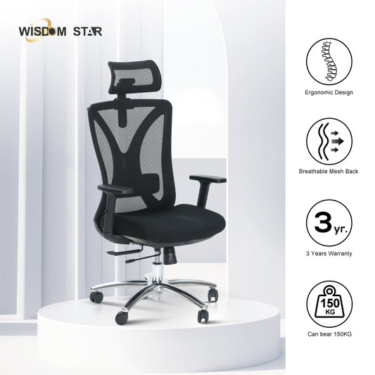 WISDOM STAR Furniture Swivel Chair Lumbar Support Ergonomic Chair Headrest Office Chair 135° Reclining Chair Class 3 Gaslift