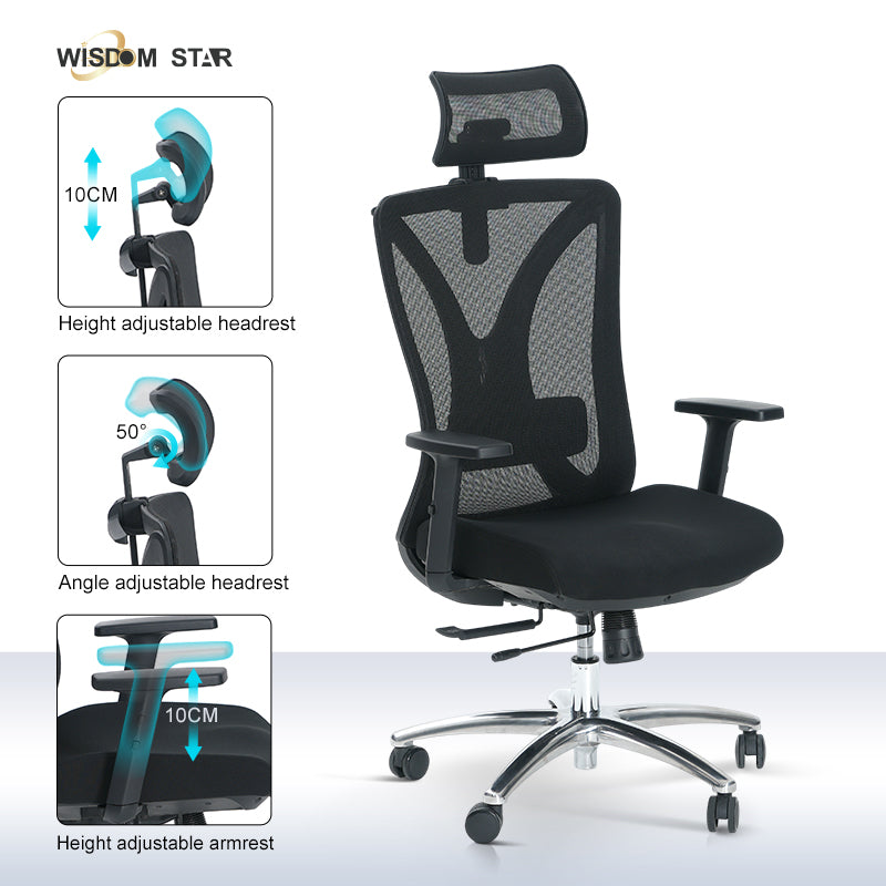WISDOM STAR Furniture Swivel Chair Lumbar Support Ergonomic Chair Headrest Office Chair 135° Reclining Chair Class 3 Gaslift