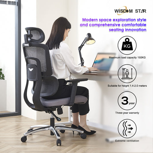 A smart chair that combines office chairs, gaming chairs and ergonomics. The first split design + special logo + large angle adjustment. Travel through time and discover wisdom star C33
