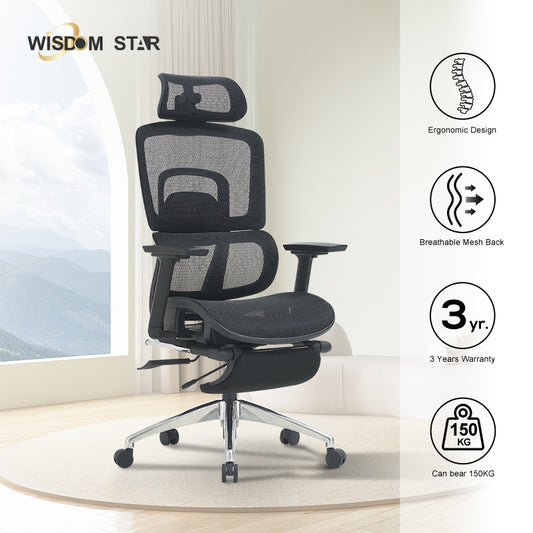 WISDOM STAR Furniture Ergonomic Chair With Foot Rest Chair Full Mesh Office Chair Gaming Chair 2D headrest 3D Armrest With 3 Years Warranty