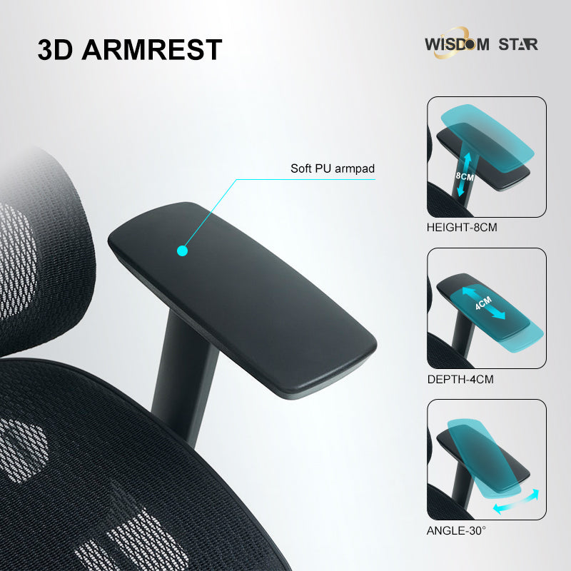 WISDOM STAR Furniture Ergonomic Chair With Foot Rest Chair Full Mesh Office Chair Gaming Chair 2D headrest 3D Armrest With 3 Years Warranty