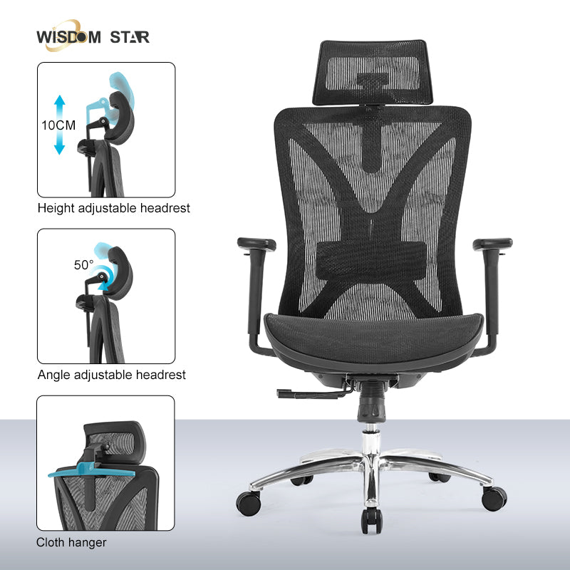 【Ready Stock】WISDOM STAR Furniture Full Mesh Office Chair Ergonomic Chair with 3D Armrests, 2D Lumbar Support & 2D Headrest Chair Gaming Chair 3 Years Warranty