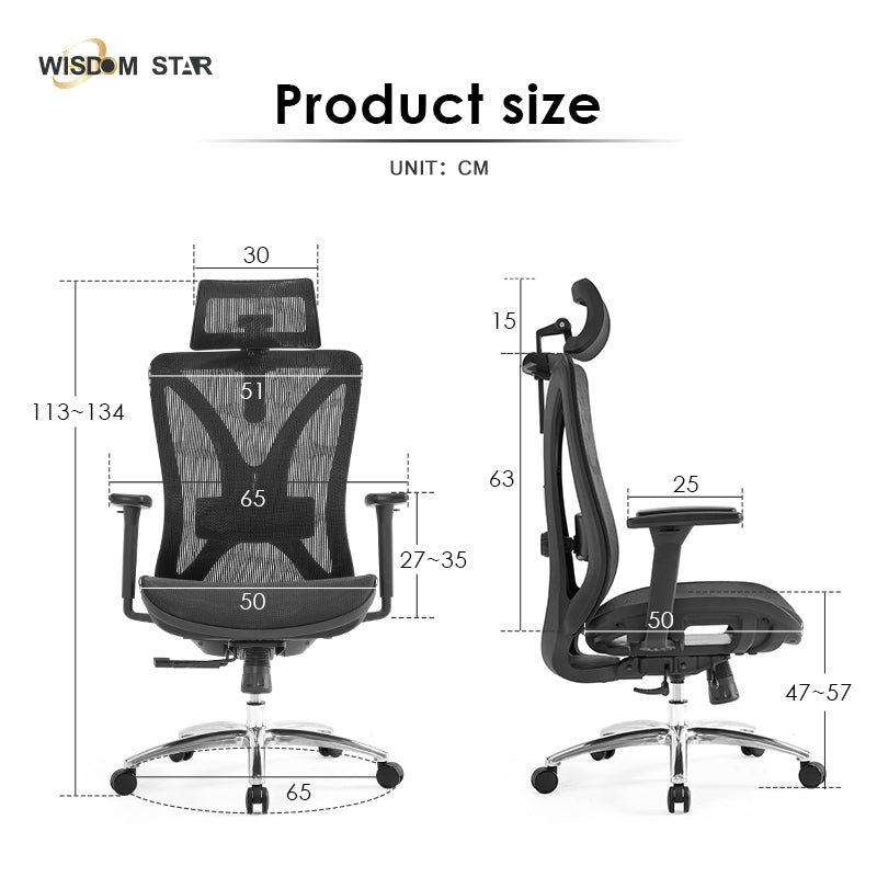 【Ready Stock】WISDOM STAR Furniture Full Mesh Office Chair Ergonomic Chair with 3D Armrests, 2D Lumbar Support & 2D Headrest Chair Gaming Chair 3 Years Warranty