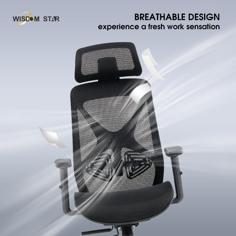 【Ready Stock】WISDOM STAR Furniture Ergonomic Chair Full Mesh Office Chair Gaming Chair with Armrests, Lumbar Support & Headrest Chair 3 Years Warranty